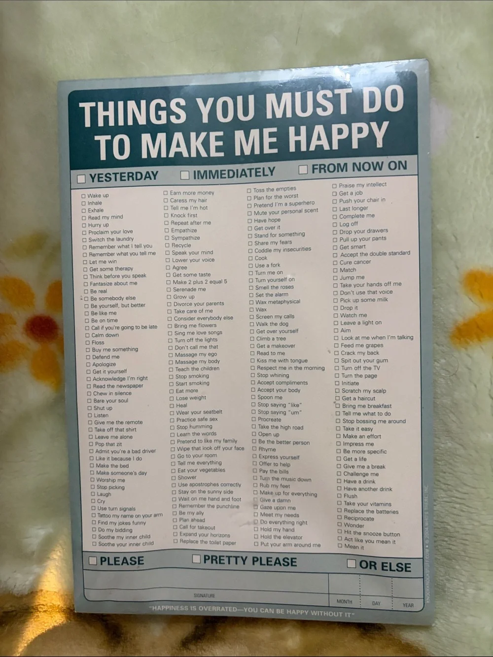 Things You Must Do To Make Me Happy Large Checklist Notepad 9”x6”